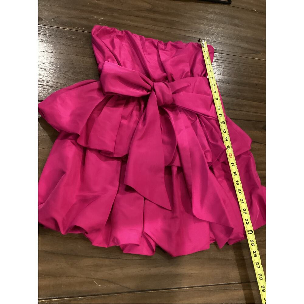 Love Shack Fancy Gallant bow Strapless Tiered Taffeta fuschia red Mini dress 6 - Picture 4 of 8